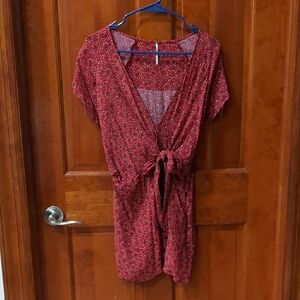 Red Asymmetrical Wrap V-Neck Sundress